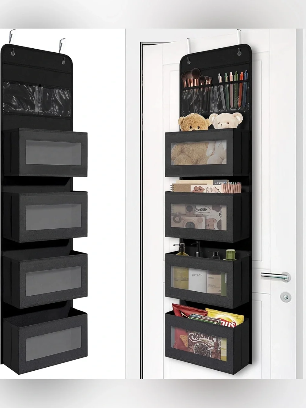 Over-the-Door Black Hanging Storage Organizer with Clear Window Pockets 1 pack
